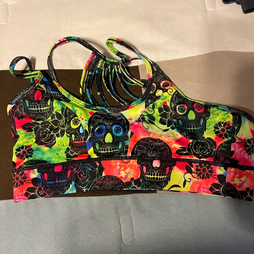 Tie dye skulls CVG old style sports bra.